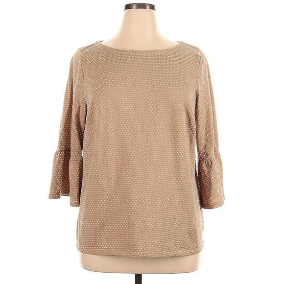 Talbots Plus Size 1X Tan White Polka Dots 3/4 Sleeve Top Blouse Plus Size 1X $50 - Picture 1 of 7